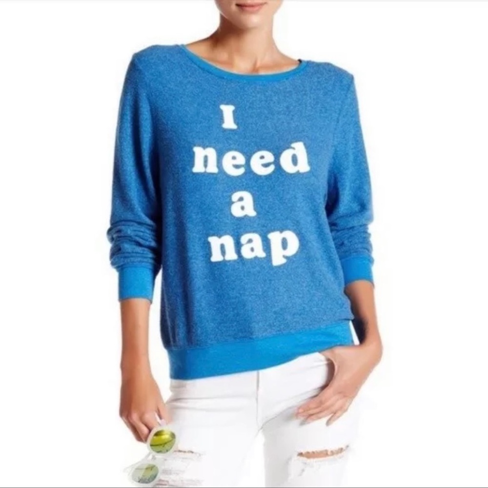 wildfox need a nap baggy beach sweatshirt blue pullover sweater